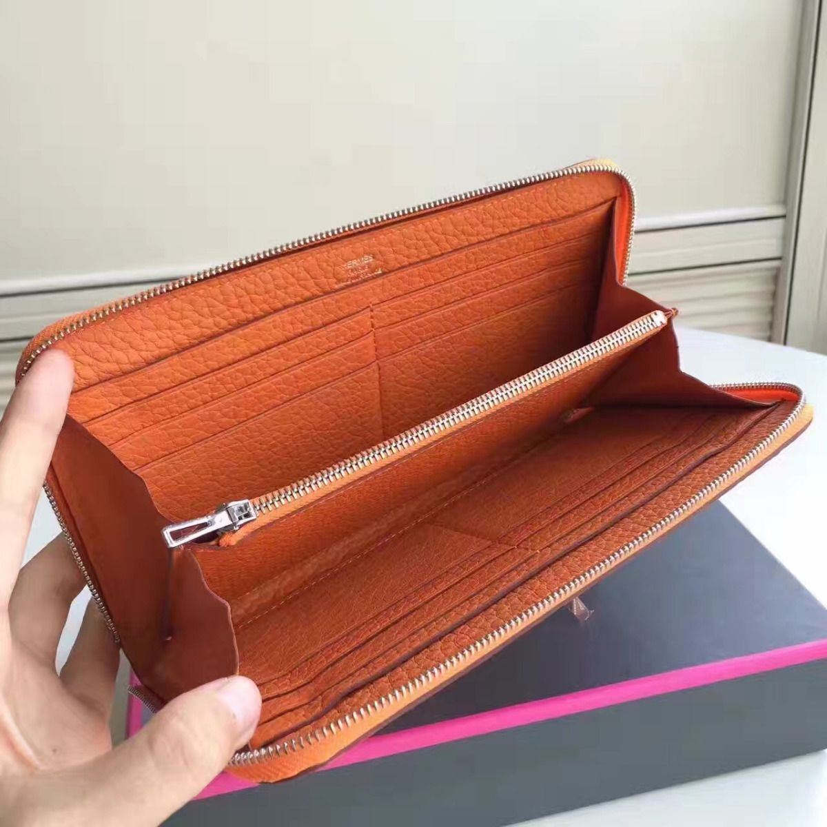 Hermes Orange Clemence Azap Zipped Wallet - Image 4