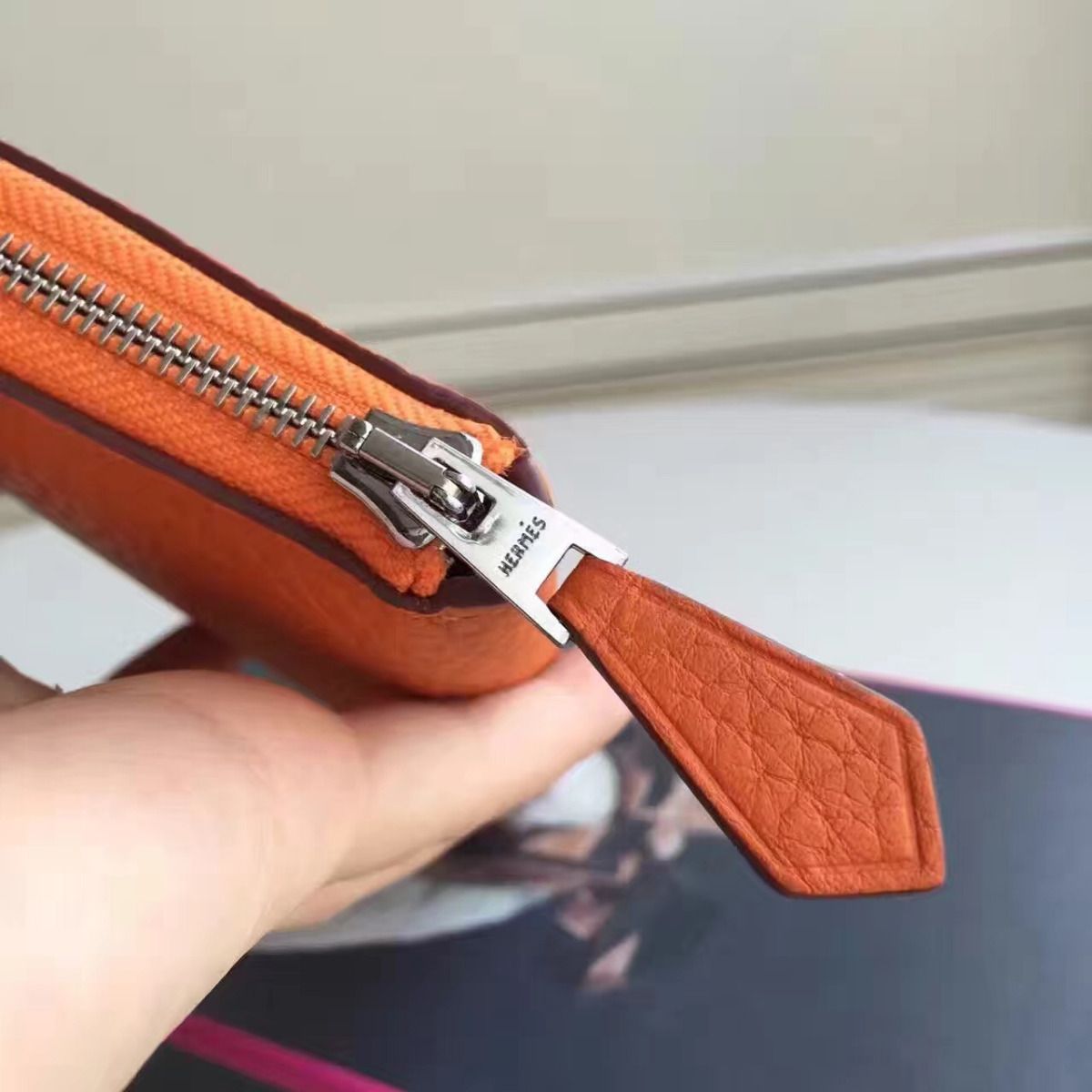 Hermes Orange Clemence Azap Zipped Wallet - Image 7