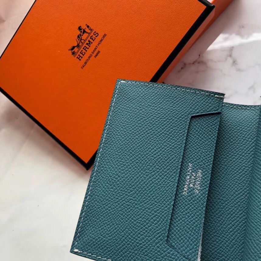 Hermes Bearn Mini Wallet In Blue Jean Epsom Leather - Image 6