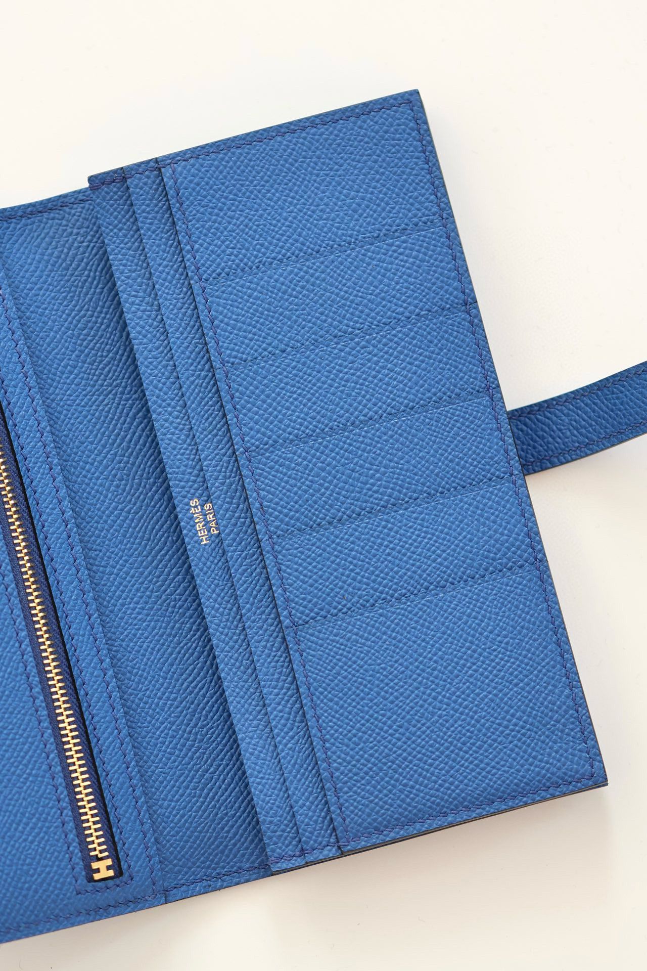 Hermes Bearn Long Handmade Wallet in Blue France Epsom Calfskin - Image 7