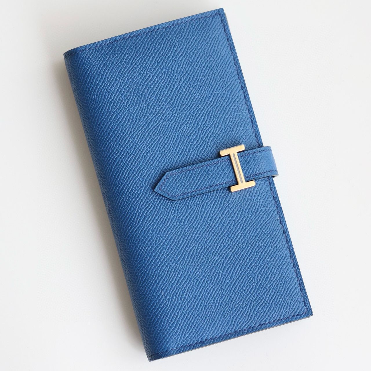 Hermes Bearn Long Handmade Wallet in Blue France Epsom Calfskin