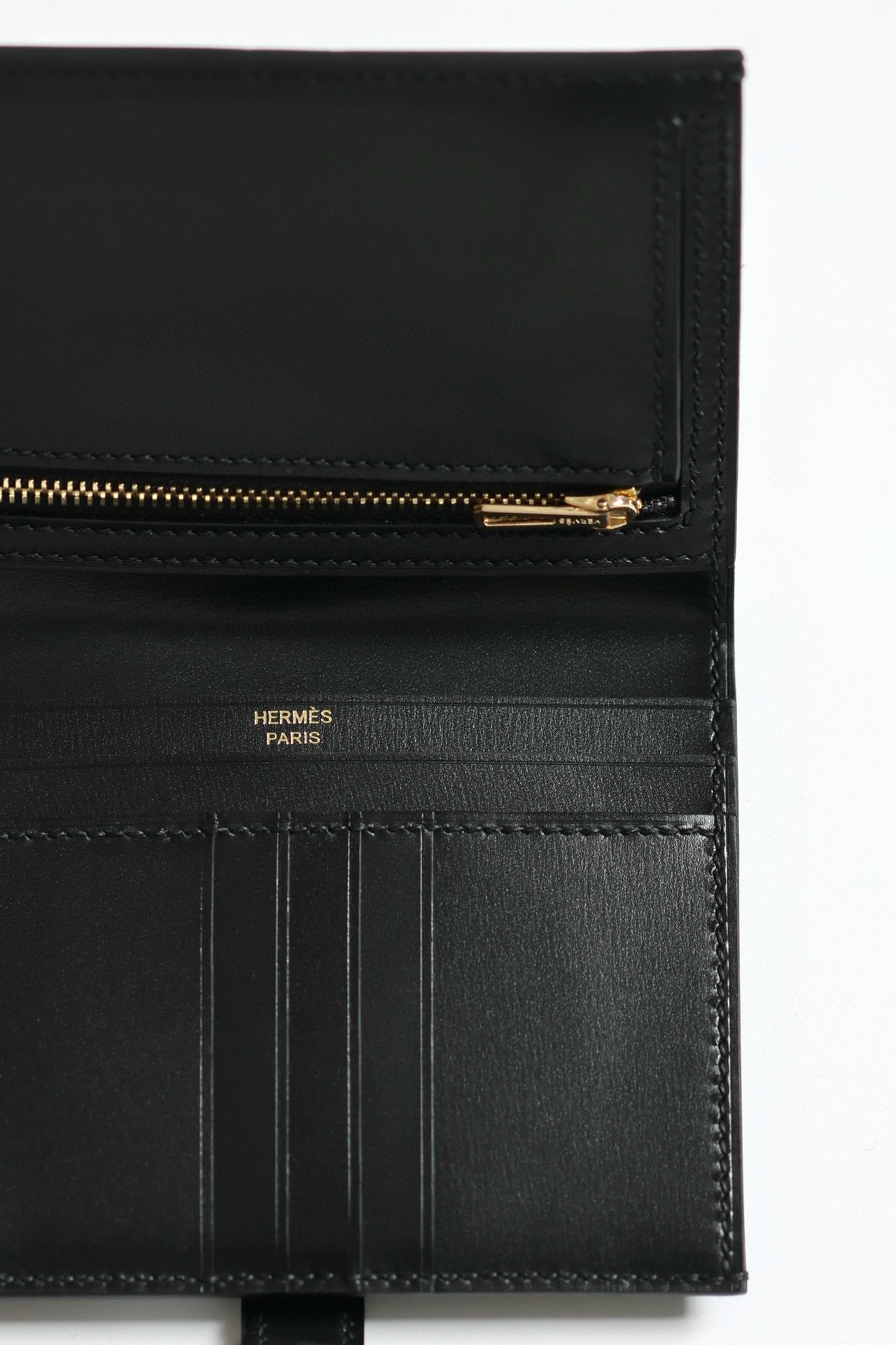 Hermes Bearn Compact Handmade Wallet in Black Box Calfskin - Image 8