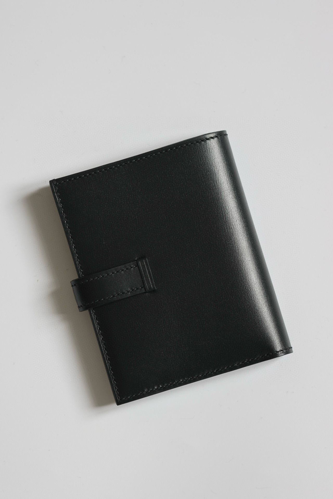 Hermes Bearn Compact Handmade All Black Wallet in Box Calfskin - Image 10