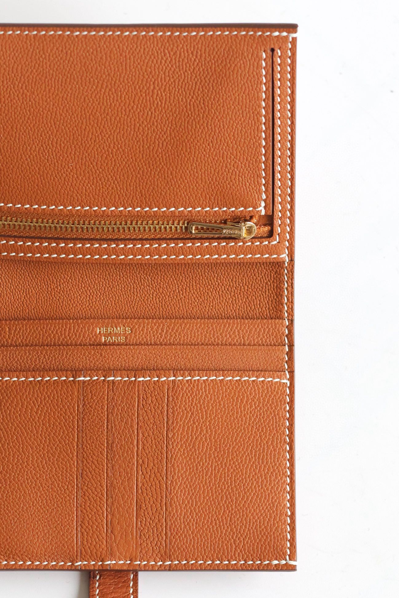 Hermes Bearn Compact Handmade Wallet in Gold Ostrich Leather - Image 4
