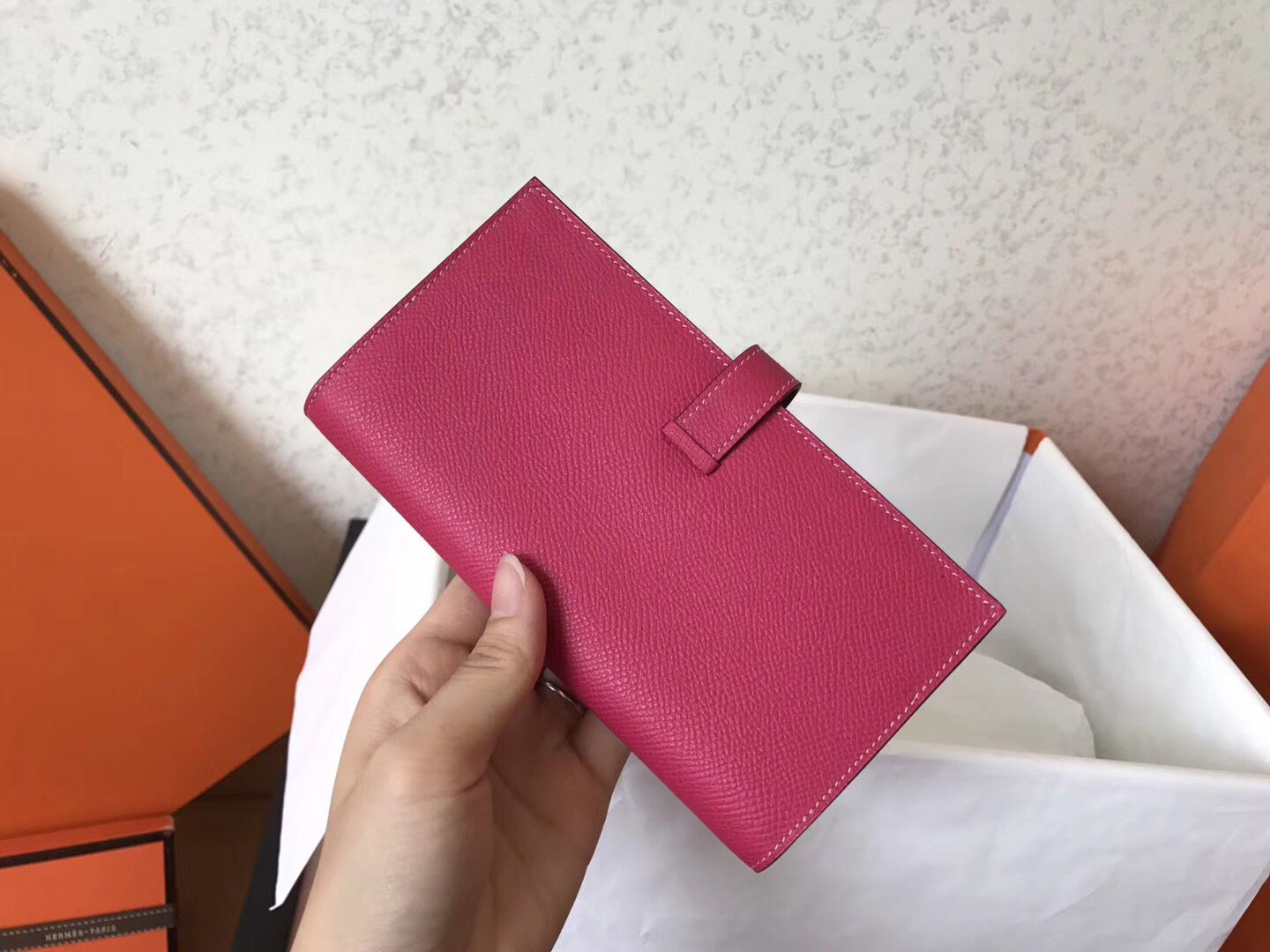 Hermes Peach Epsom Bearn Gusset Wallet - Image 3