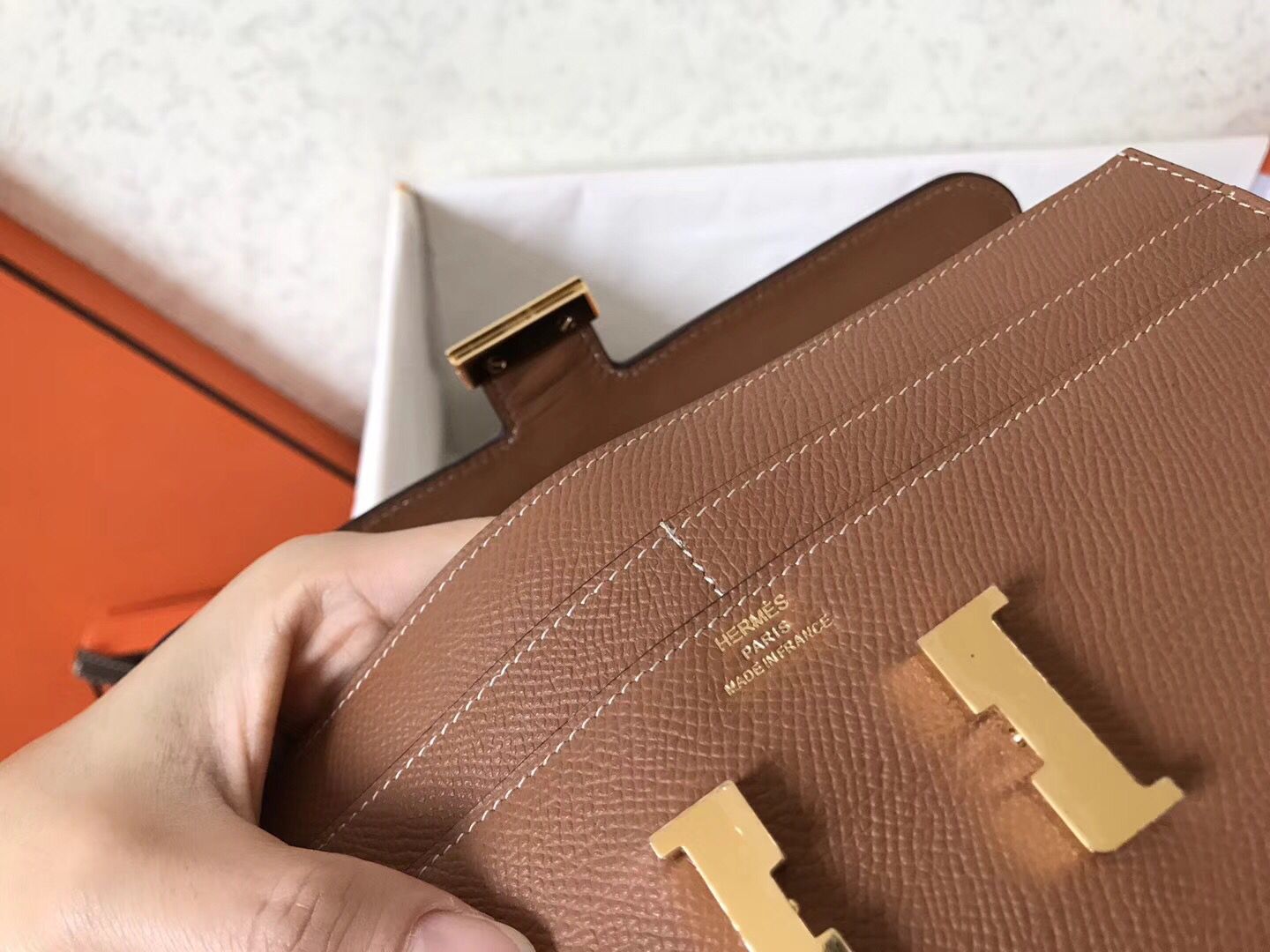 Hermes Constance Long Wallet In Gold Epsom Leather - Image 6