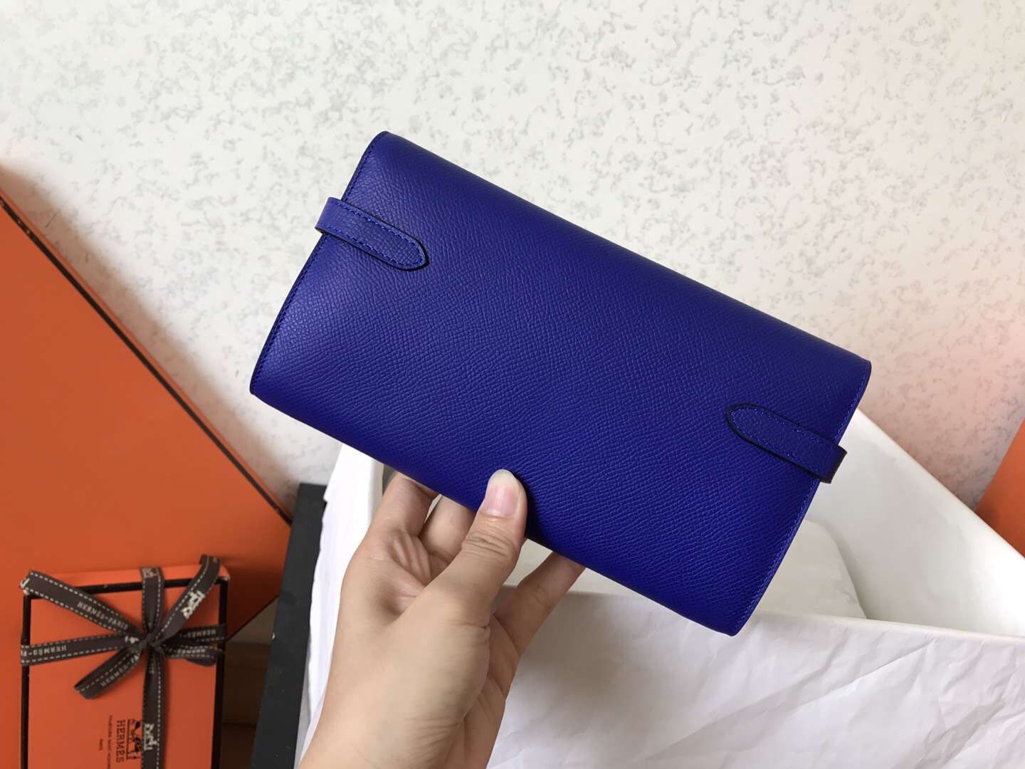 Hermes Kelly Classic Long Wallet In Blue Electric Epsom Leather - Image 3