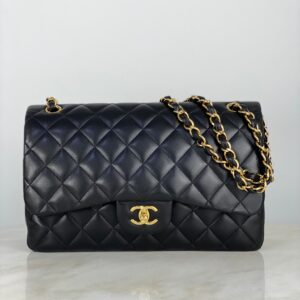 Chanel Black Double Flap Jumbo Shoulder Bag