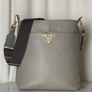 Prada Grey Vitello Daino Euro Leder Schultertasche Crossbody Bag