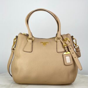 Prada Beige Vitello Daino Tote Bag W/ Strap