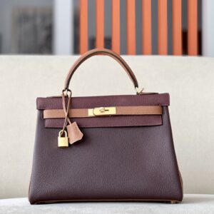 Kelly HSS 32 Togo Havanne (41) ,Bourgogne(F5) and Gold(37) Gold Hardware